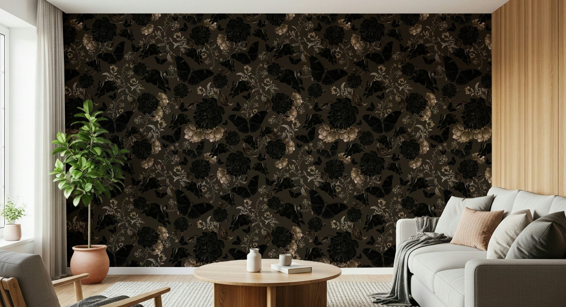 Gothic Garden Wall Mural – Dark Academia-inspired floral and vine patterns with a haunting, scholarly aesthetic.