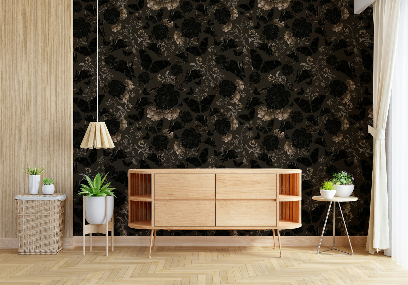 Dark Academia Nocturnal Garden Wall Mural – Moody nighttime garden scene with shadowed foliage and subtle candlelit details.