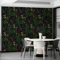 Dark Botanical Wallpaper on a bedroom wall

