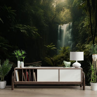 A calming serene forest wallpaper mural that defines a space.

