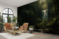 An artistic lush forest mural on scenic wallpaper.

