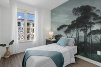 Dark Green Misty Forest Tree Wallpaper Murals - Giffywalls