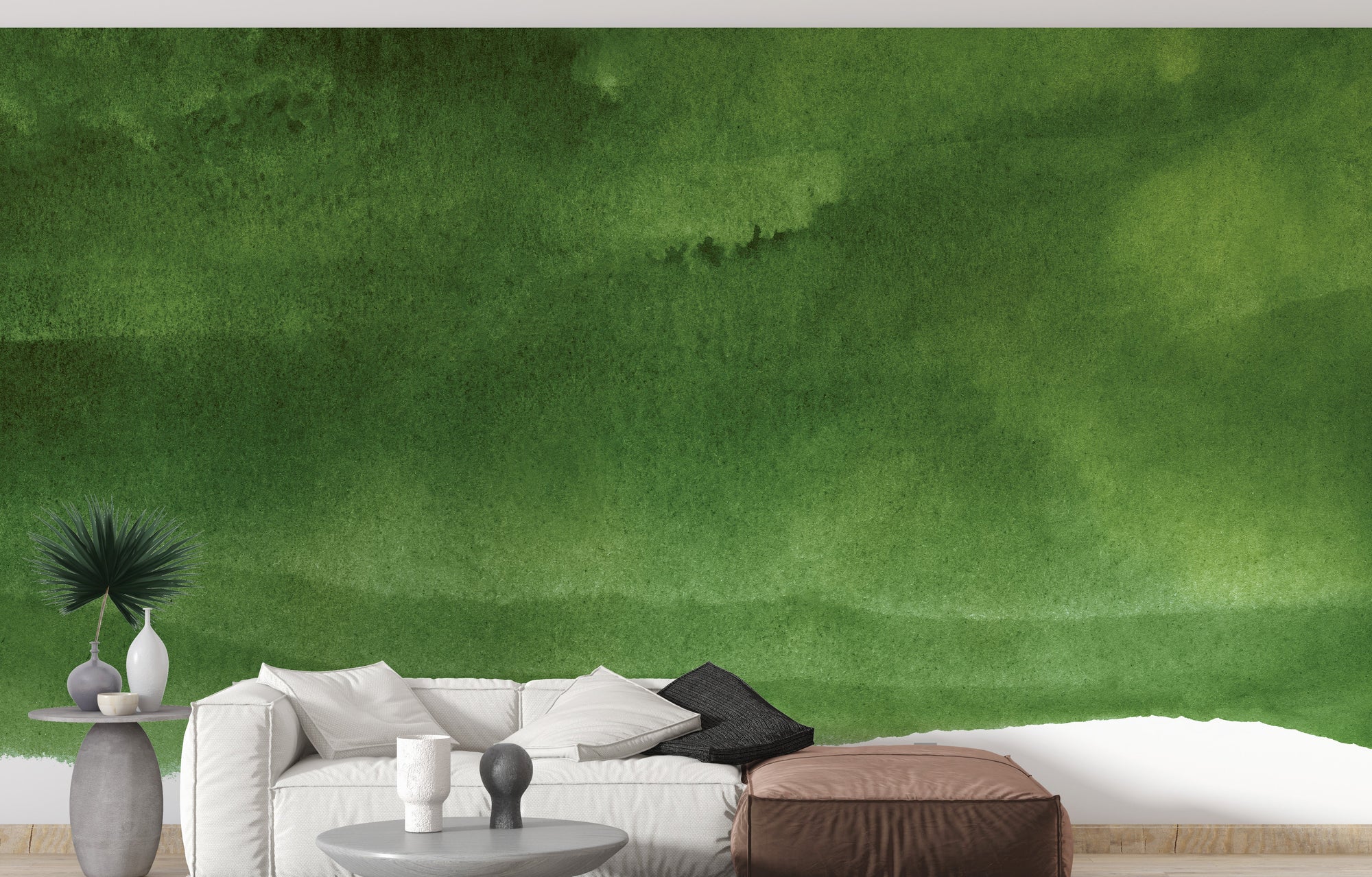 Dark Green Peel and Stick wallpaper mural shown as a full feature wall that highlights the design