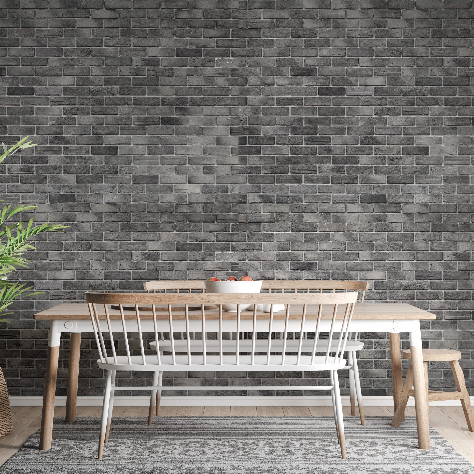 Dark Grey Brick Textured wallpaper mural close-up showing the pattern detail and texture