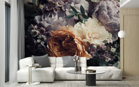 Dark Large Sized floral wallpaper mural - Giffywalls
