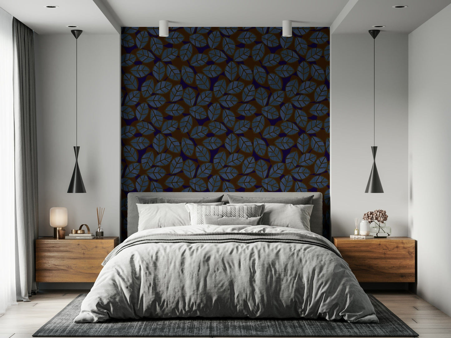 Modern wallpaper featuring abstract foliage in rich, dark colors for stylish walls.