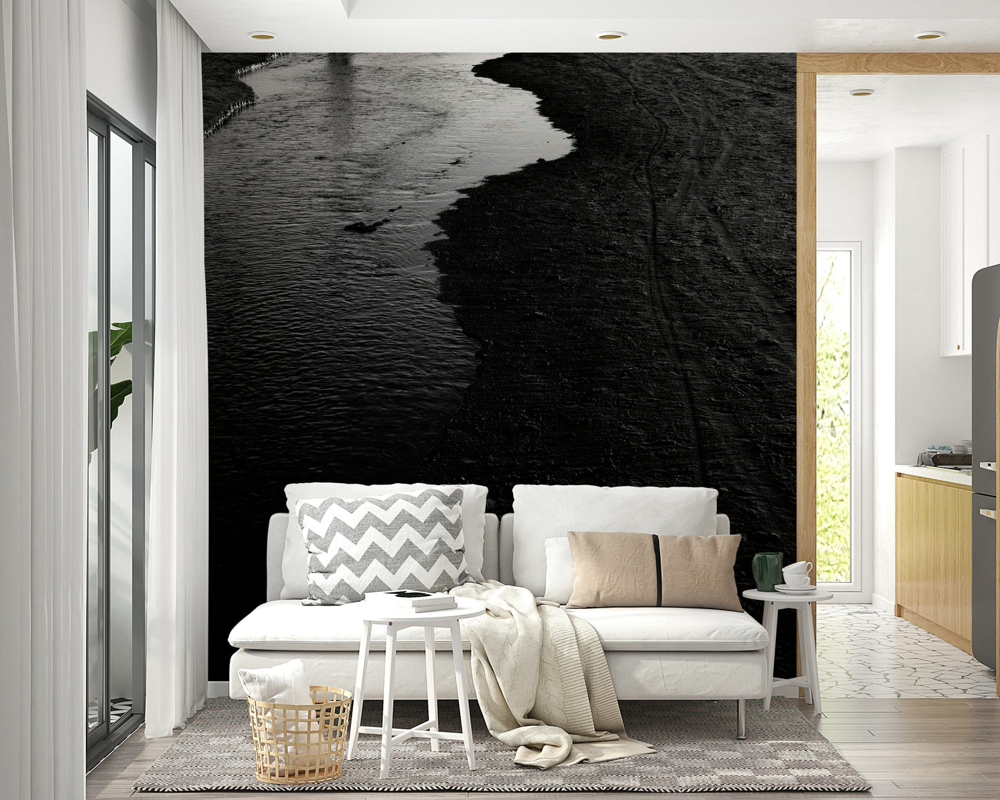 The wallpaper is used to create a feature wall in a dining room.

