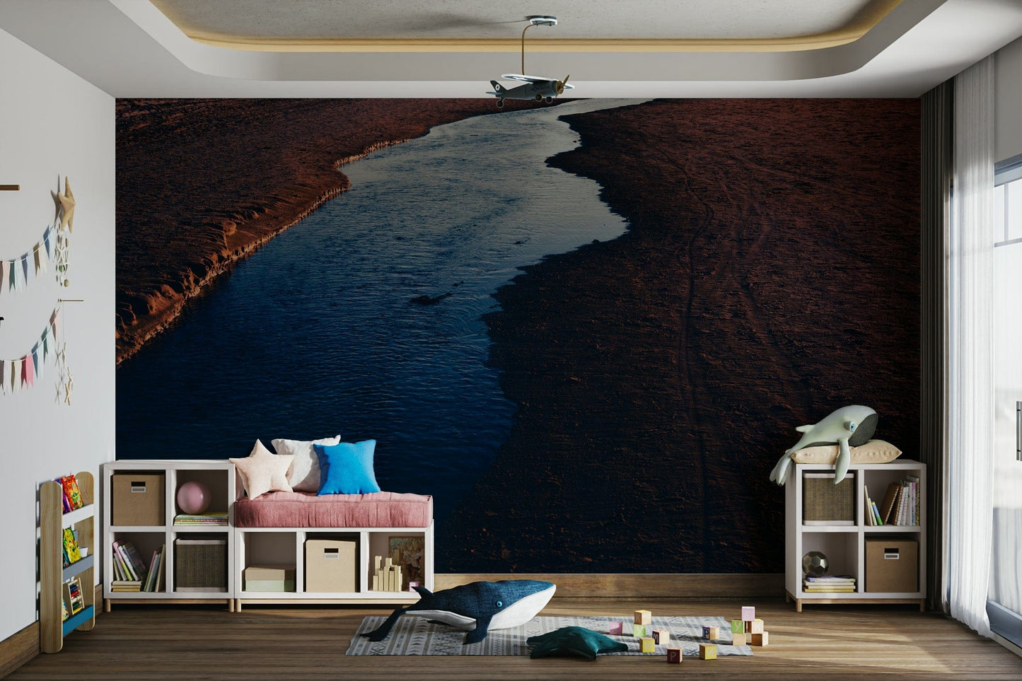 The wallpaper is used to create a feature wall in a dining room.

