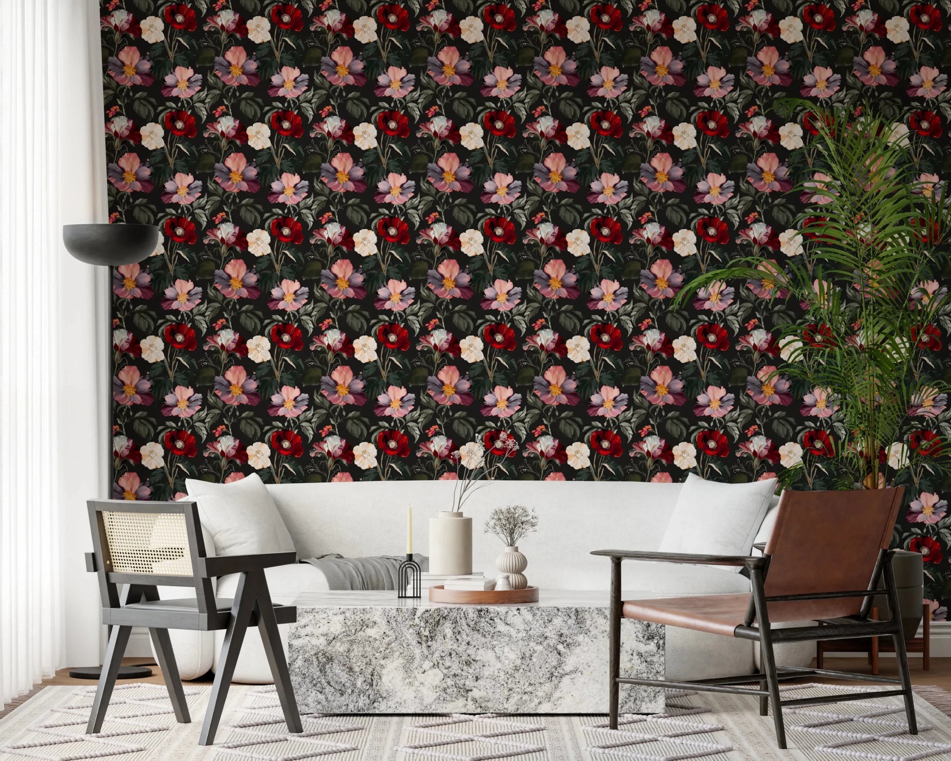 A Hallway benefits from dark romance floral pattern with layered detail