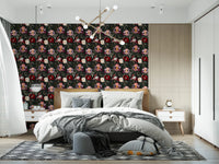 Bedroom gains depth with dark romance floral wallpaper and bold blooms