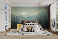 Reusable Dark Sunset Mountains Wallpaper for Spaces