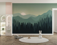 Dark Sunset Mountains Wallpaper Mural - Giffywalls