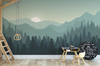 Scenic Dark Sunset Mountain Wall Mural Design
