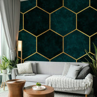 Deep teal hexagonal pattern wall mural

