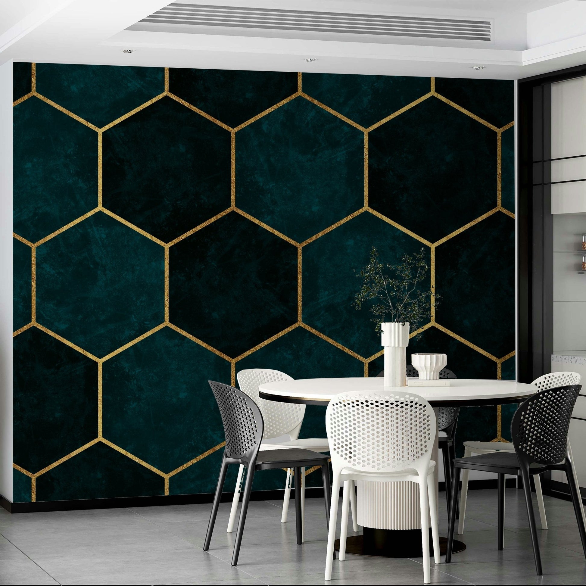 Modern teal and gold geometric wallpaper

