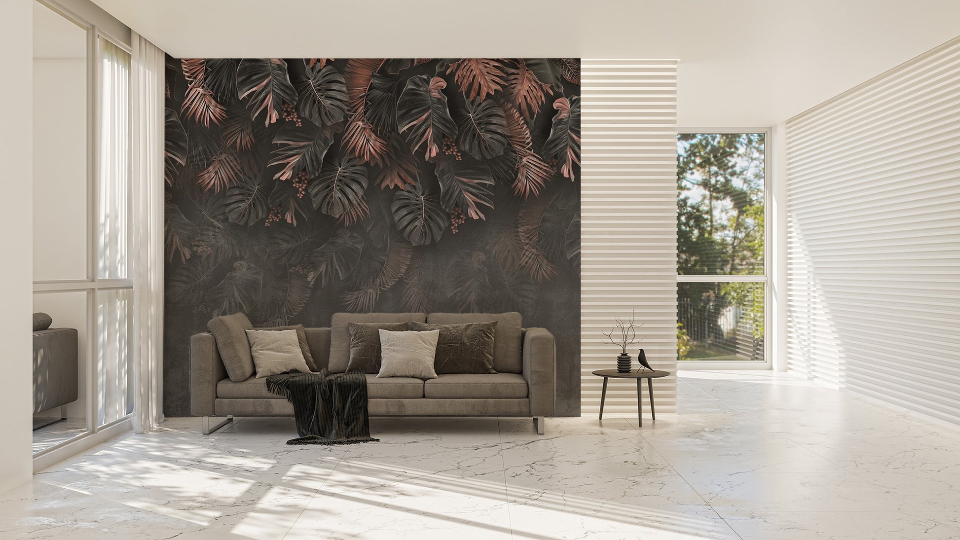 Dark Hanigng Tropical Leaves Wallpaper Mural - Giffywalls