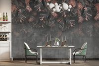 Black and copper leaf pattern wallpaper mural

