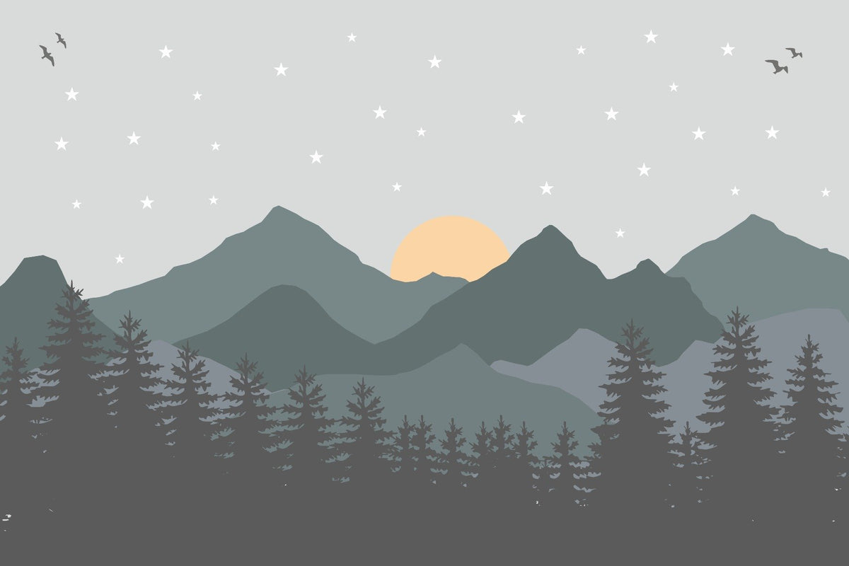 Dark Gray & Green Mountains Wallpaper in your room