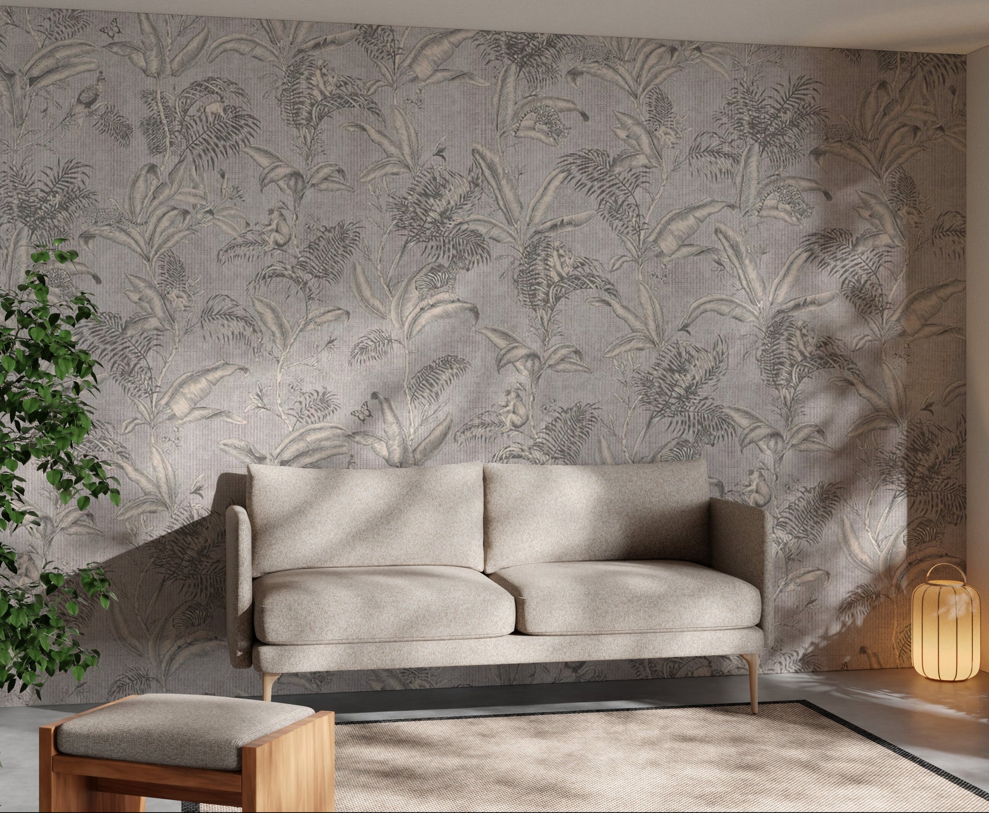 Stylish Darwin Gray Tropical Foliage Wallpaper for Homes
