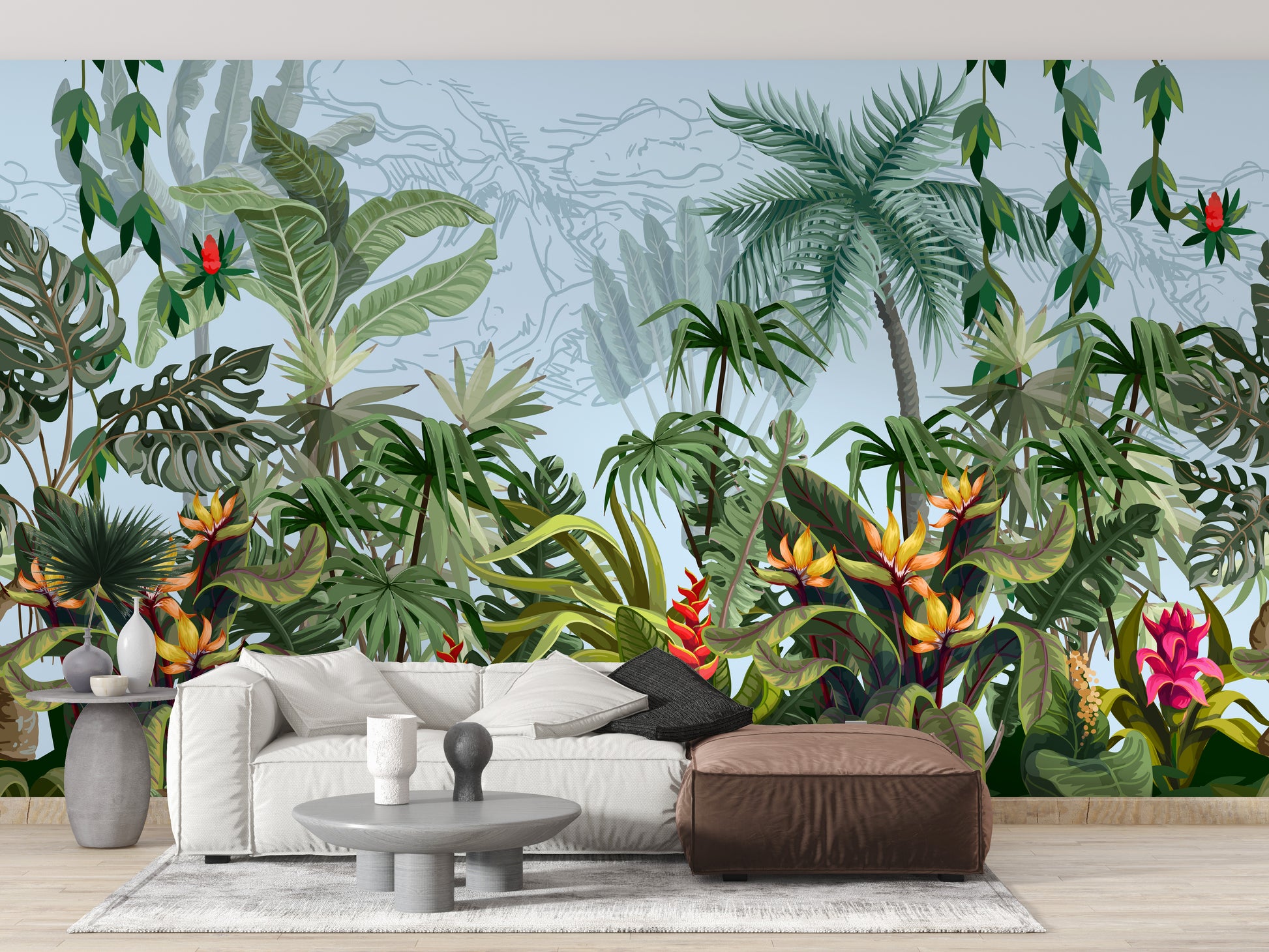 Daytime Colorful Tropical Jungle Design Wallpaper Murals - Giffywalls