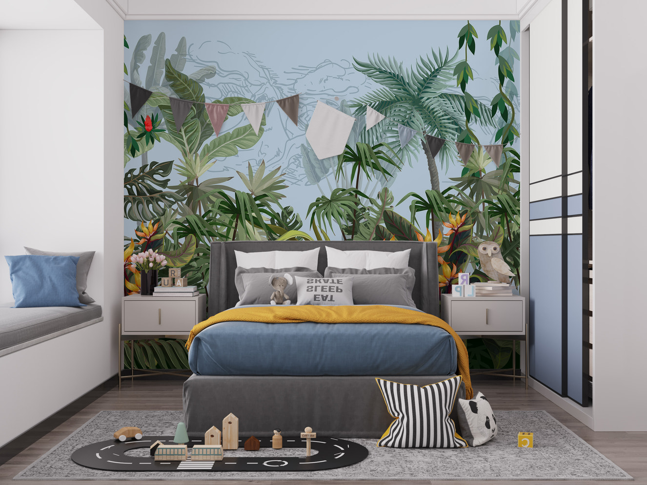 Daytime Colorful Tropical Jungle Design Wallpaper Murals - Giffywalls