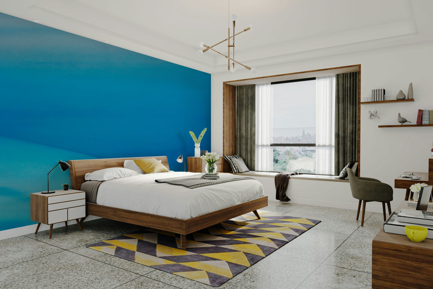 An artistic nature escape mural for home decor.

