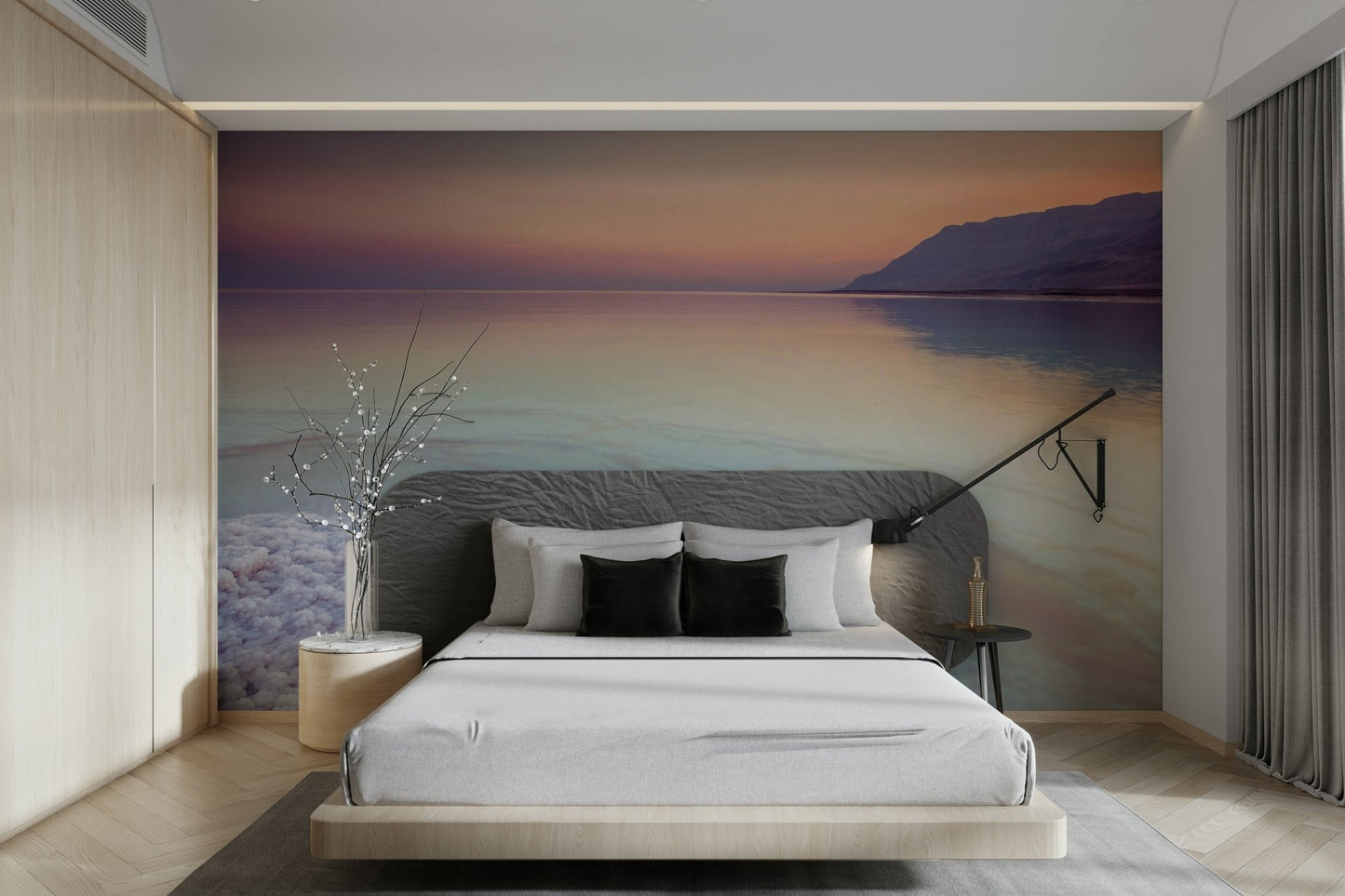 Nature-inspired Dead Sea mural with soft colors and peaceful tones.

