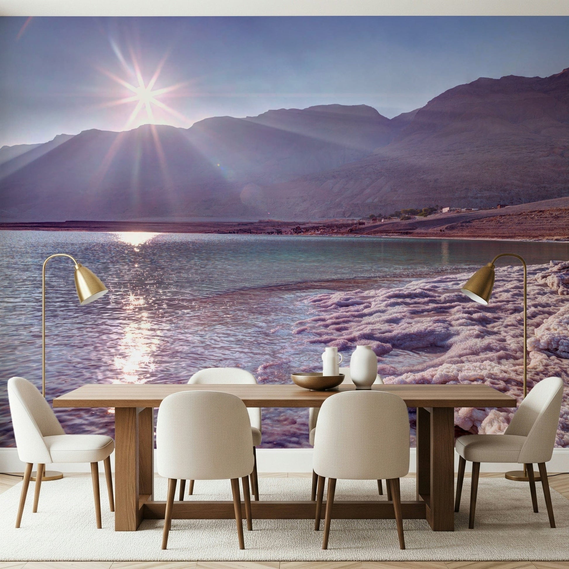 Stunning Dead Sea Sunset wall mural crystal salt landscape.