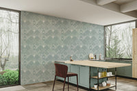 The colors are gentle and cool, with a neutral, gray and beige palette.

