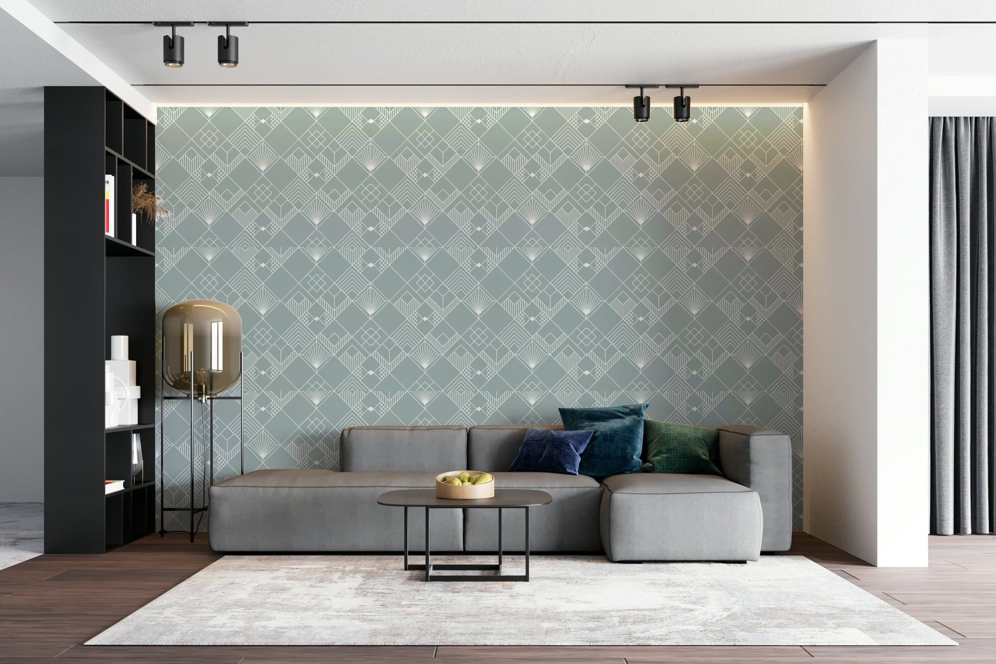 The design features a repeating pattern of soft, interconnected diamond shapes.

