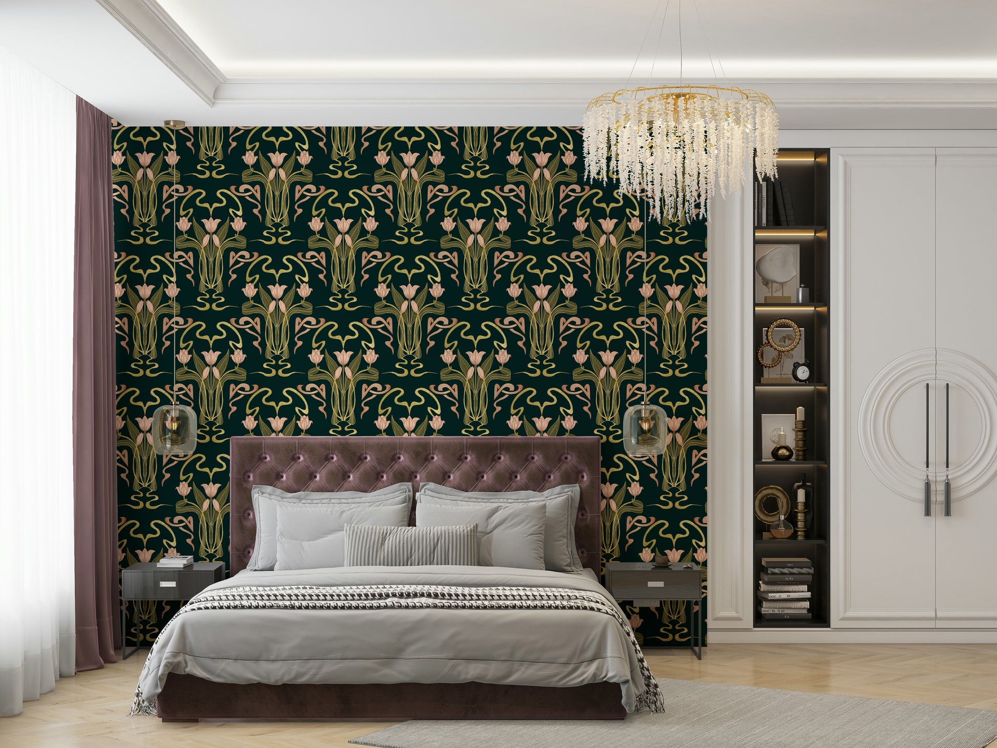 Vintage green floral wall mural

