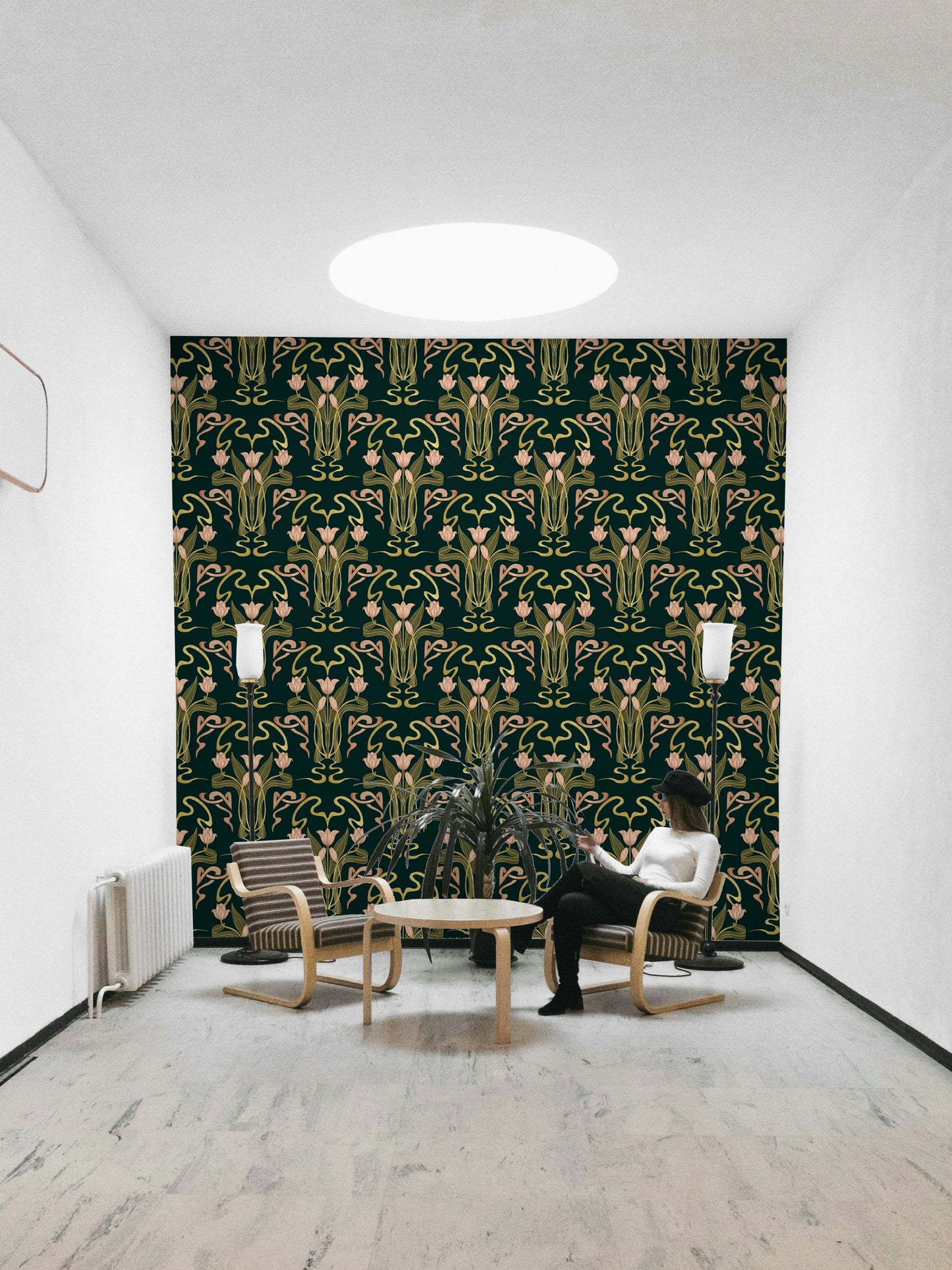 Tulip pattern in deep green tones

