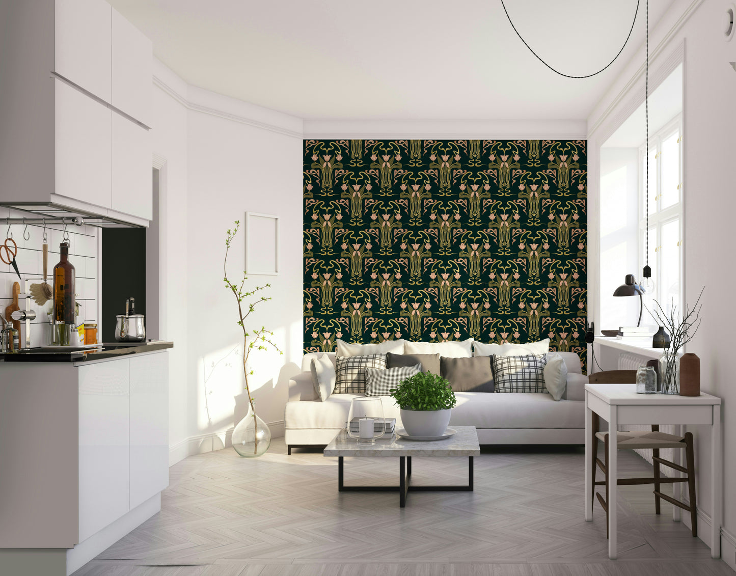 Art Deco floral wall mural design

