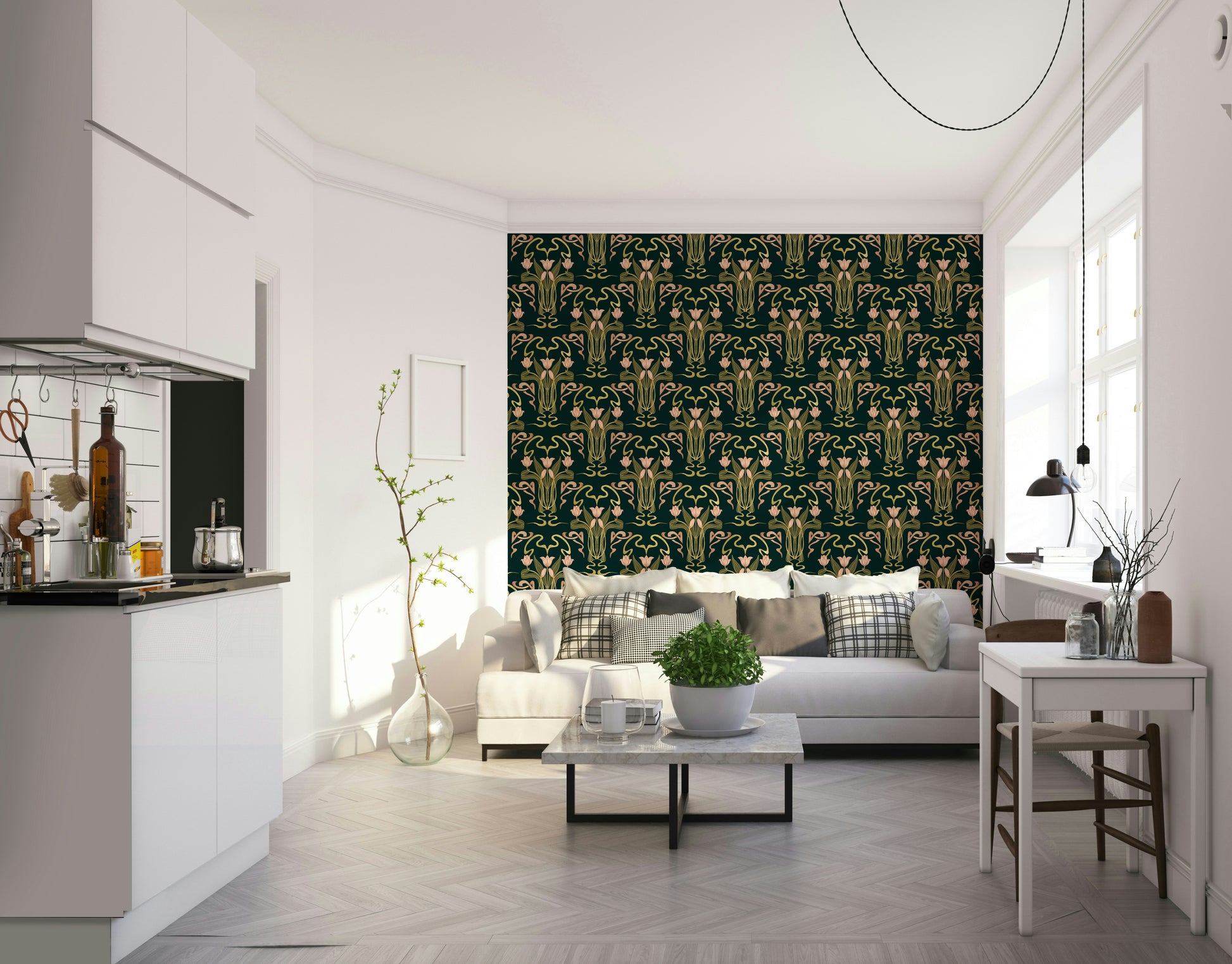 Art Deco floral wall mural design

