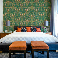 Botanical green deco wall mural

