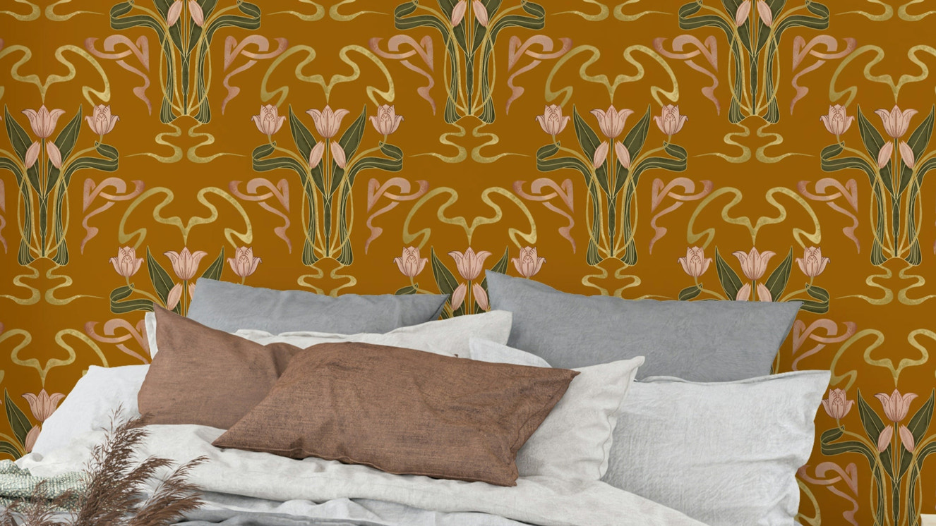Golden ochre tulip mural wallpaper


