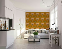 Floral mural in golden tones

