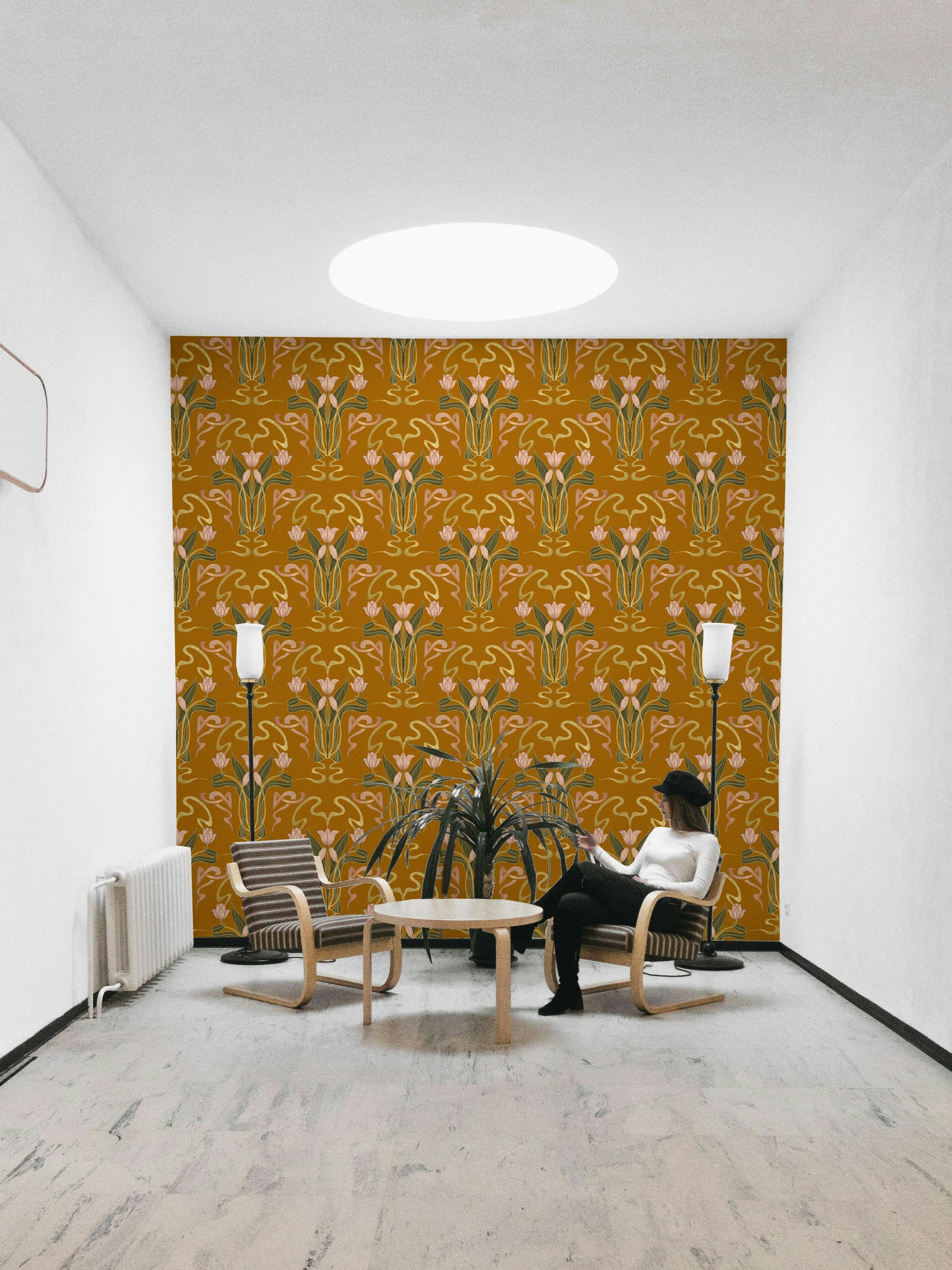 Ochre floral wall art mural

