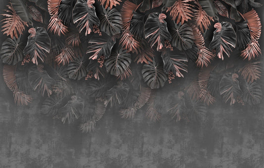 Dark Hanging Tropical Leaf Wallpaper Mural