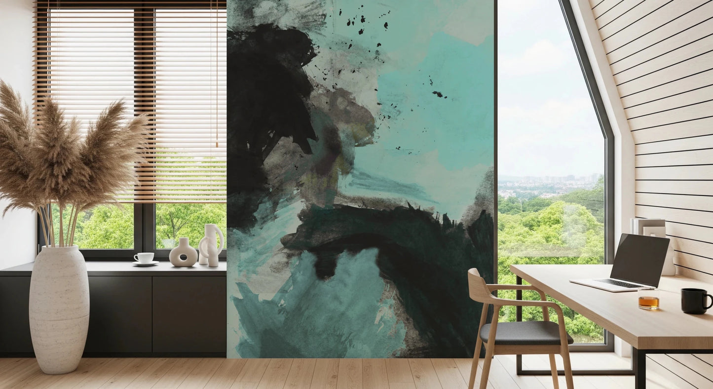 Stylish Deep Water Wall Mural with dark gray pigment wash