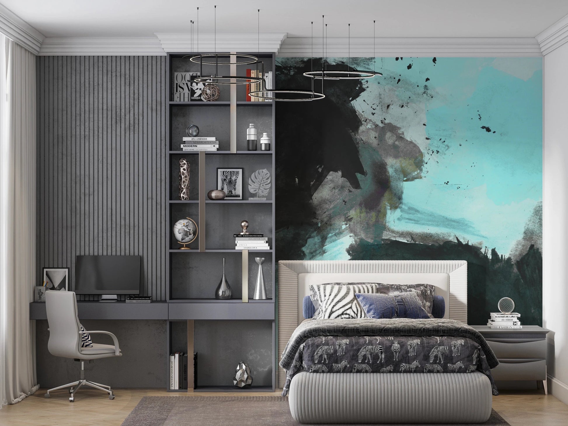 Dramatic Deep Water Wall Mural for bedroom with matte texture