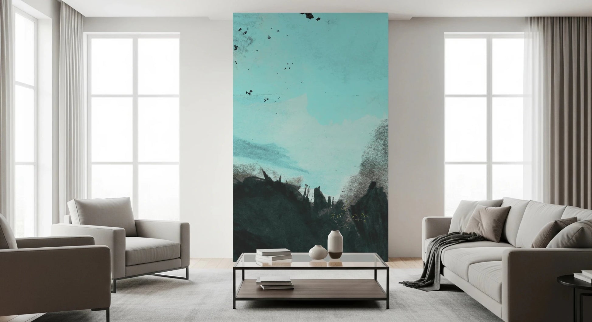 Contemporary Deep Water Wall Mural with deep slate accents