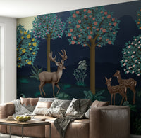 Deer in Bloom Wall Mural in a stylish London flat living room.