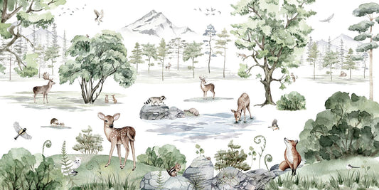 Watercolor Deer winter Forest Animals Wallpaper