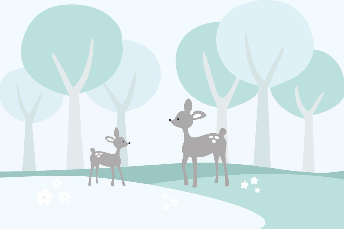 Nursery Area Fawn in Forest Wallpaper Mural in your room — zoomed
