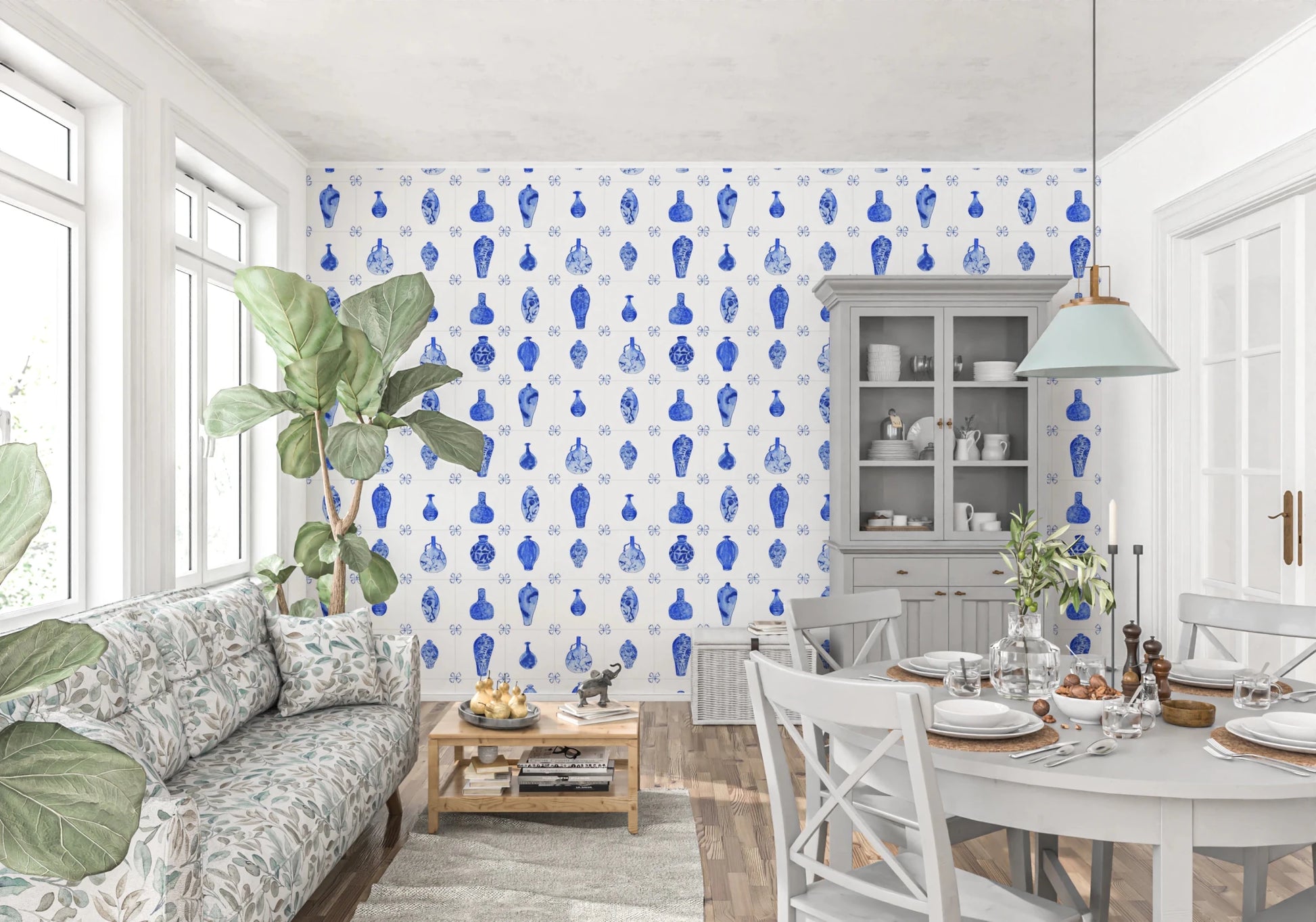 Delft Tile Blue & White Porcelain Wallpaper⁠