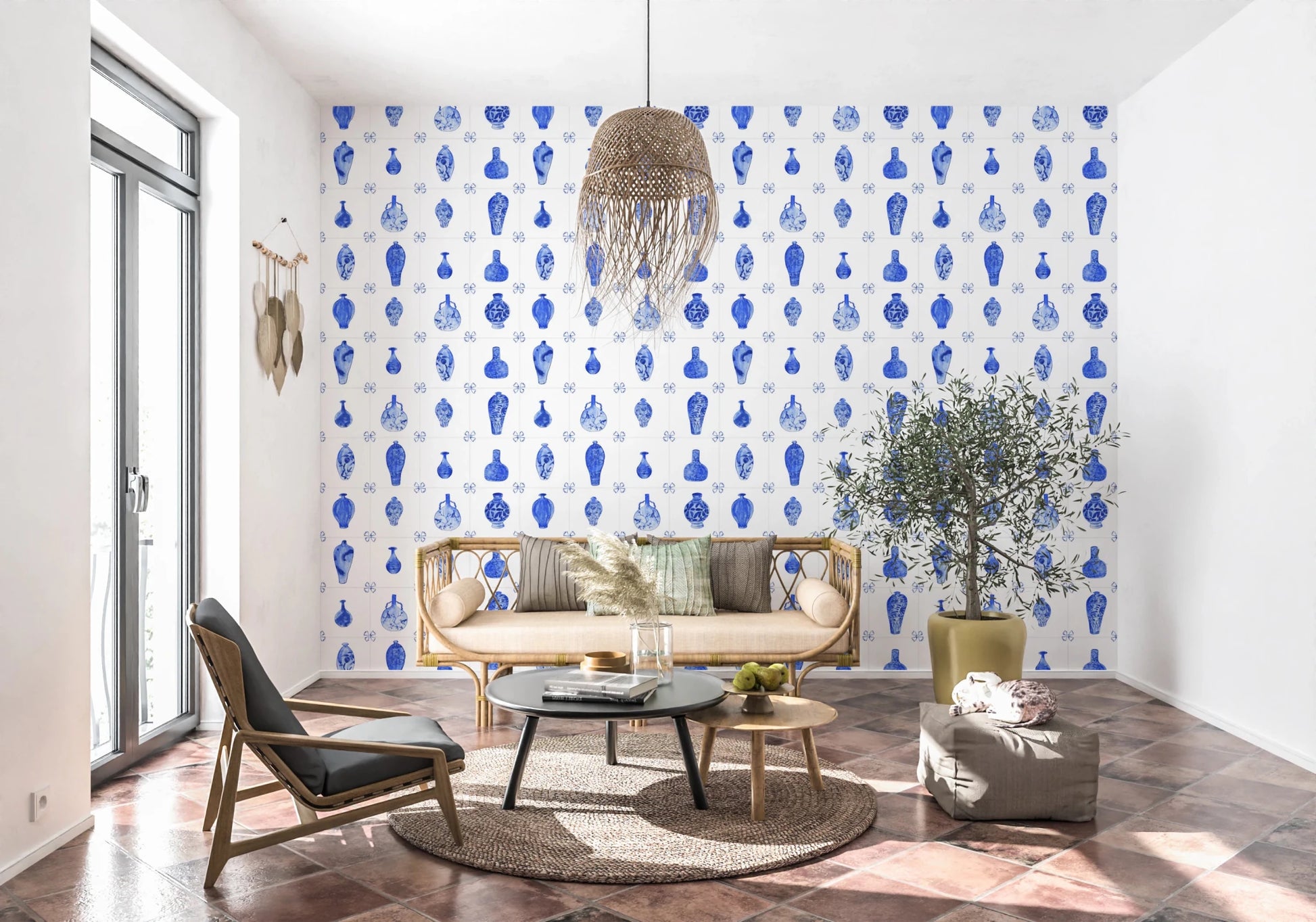 Delft Tile Blue & White Porcelain Wallpaper⁠