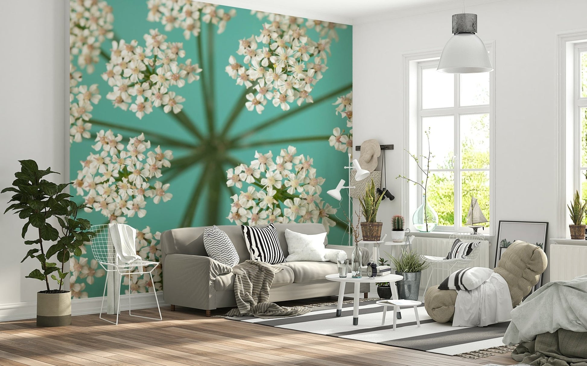 Small white flowers wall mural close view