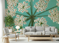 Nature-inspired bloom wall mural in focus