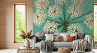 Delicate petals wall mural with teal backdrop